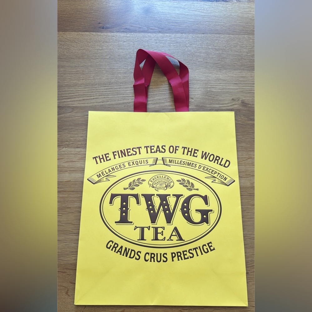 TWG Tea Yellow Shopping Gift Bag Red Ribbon Handles Grand Cru Prestige